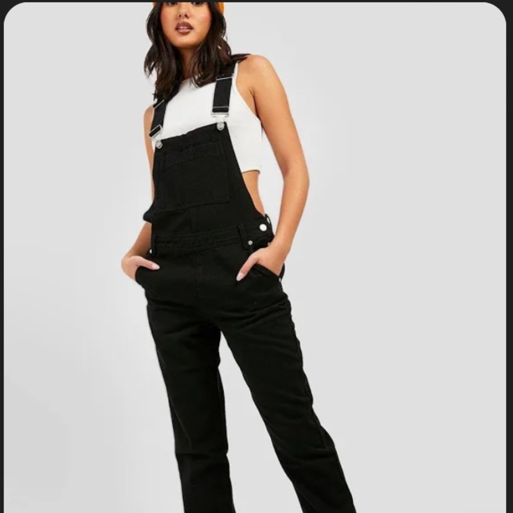 boohoo Boyfriend Black Denim Overalls